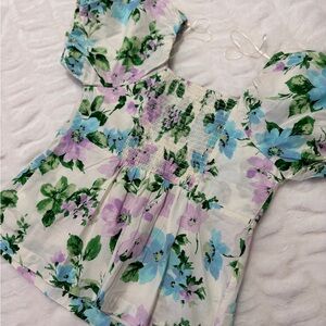 Old Navy Floral Smocked Blouse - Green, Blue, Purple